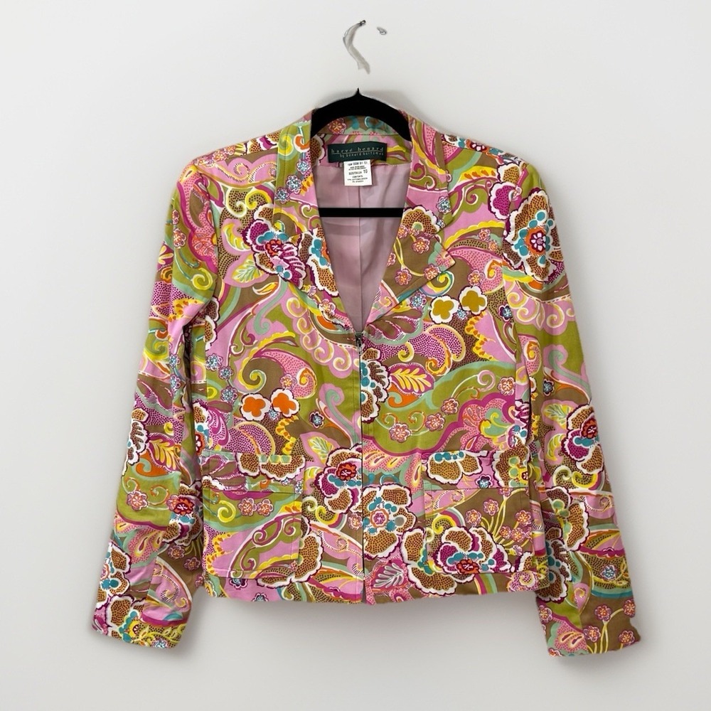 Harve Benard Psychedelic Dopamine Floral‎ Blazer Full Zip Jacket Goovy Size 10